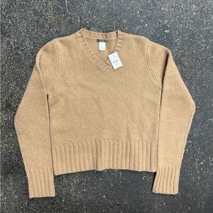 J Crew V Neck Knit Wool Sweater Women’s Medium Beige NWT Boxy
